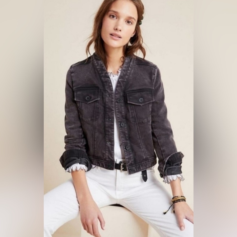 Anthropologie bibiana bomber Black Denim Jacket Size Medium